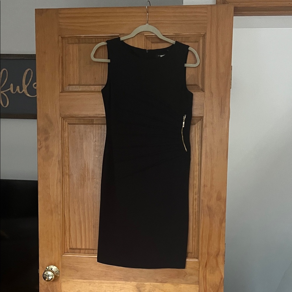 Ivanka Trump Black Midi Dress with Gold Accent